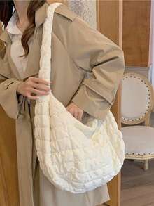 通勤风云褶皱大包休闲轻盈大容量斜挎包 - 白色 - 查看 9