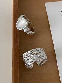 1 pieza Anillo abierto ajustable elegante y de lujo personalizado con diseño de malla hueca y luz de luna, para mujer