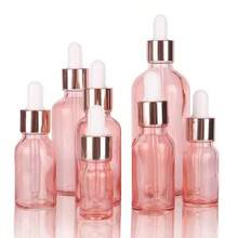 1pc Glass Dropper Bottle With Rose Gold Color Cap, Essential Oil Dispenser, Dropper Bottle, Cosmetic Travel Container Set With Glass Dropper, For Massage Oil And Liquid Storage - Pink - View 1