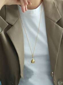 1pc Gold Stainless Steel 18K Gold-Plated Gourd Pendant Long Necklace, Fashionable Elegant Minimalist, Suitable For Daily Wear, Layering And Matching