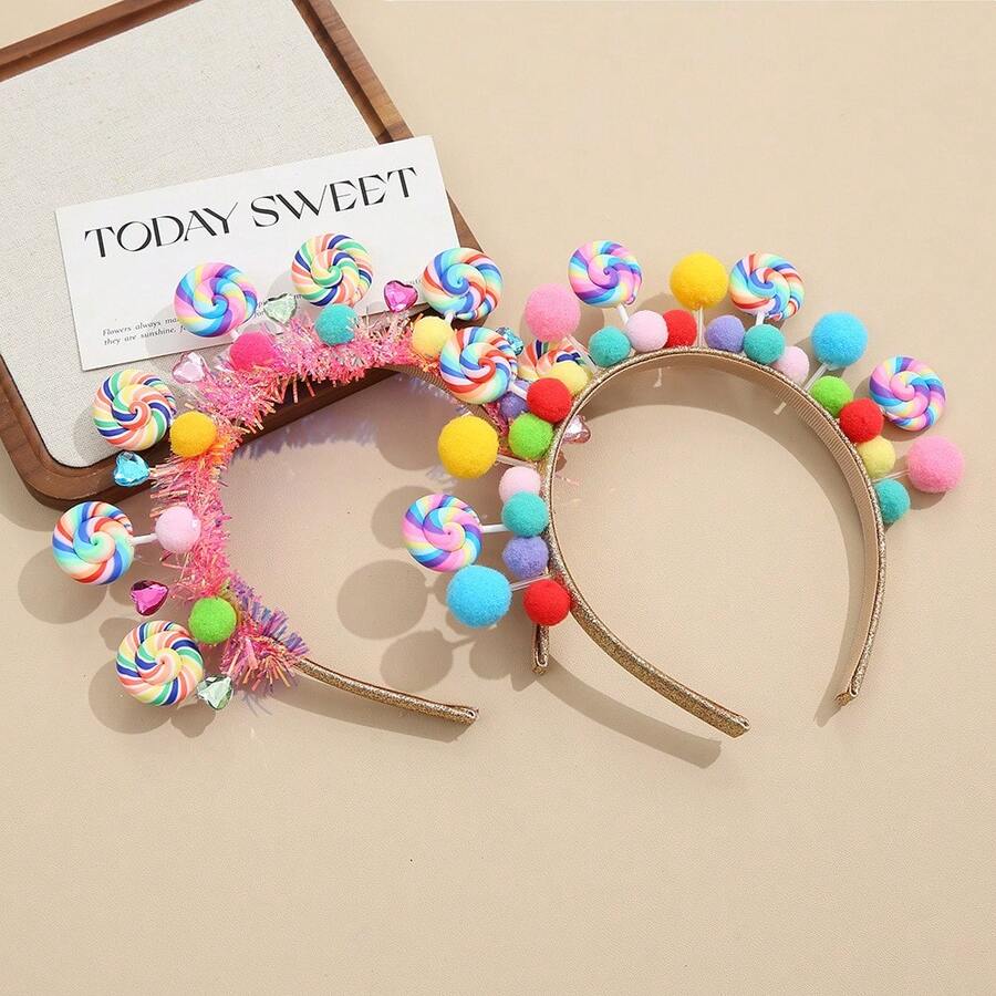 1Pcs Of "Mini Lollipop Hair Hoop" - Sweet And Lovely Candies Christmas Hair Accessory, Cute Party Photo Prop, Dreamy Holiday Outfit For Little Princesses - 款式二-金色 - 查看 1