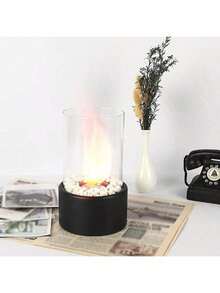 1 件舒适便携式不锈钢室内壁炉 - 加热炉配有圆形玻璃吧台氛围灯，营造温暖的氛围和放松 - 紧凑、节能，适合家庭或办公室使用，圣诞装饰灯