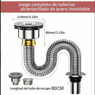 Tubería de drenaje de acero inoxidable de una sola ranura de alta calidad, 60/80/100cm de longitud para elegir, viene con una tubería de drenaje de acero inoxidable de alta calidad y una cubierta anti-olor