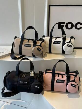 Boston Fashion Cylinder Bag, Casual Outdoor Sports Commuter Shoulder Messenger Bag, Fashionable Versatile Large Capacity Multi-Color Options, Adjustable Comfortable Durable Strap, Parent-Child Bag