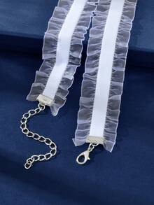 1入優雅復古90年代白色蕾絲彈性紋身套頸項鍊,女性派對珠寶配件 - 白色 - 查看 3