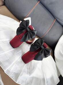 Minimalist Elegant Bowknot Decor High Heel Pumps, Cute & Versatile For Teens, Suitable For Birthday Party, Stage Show, Music Performance - Màu Đỏ Sâu - Xem 2