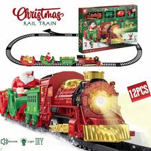 Regalo de Navidad, regalo de cumpleaños, juguete de tren con humo, luz y sonido, set de tren de juguete para debajo del árbol de Navidad, tren de modelo para niños pequeños, adecuado como regalo de juguete navideño (1 batería AA no incluida) - color - Ver 1