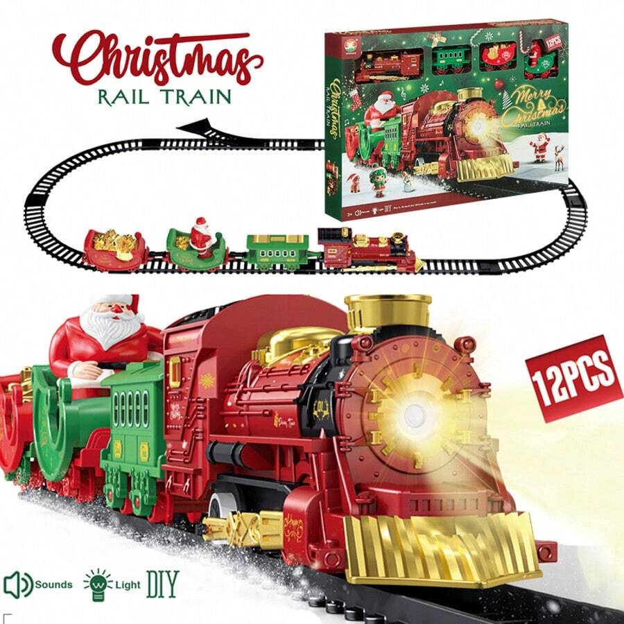 Regalo de Navidad, regalo de cumpleaños, juguete de tren con humo, luz y sonido, set de tren de juguete para debajo del árbol de Navidad, tren de modelo para niños pequeños, adecuado como regalo de juguete navideño (1 batería AA no incluida) - color - Ver 1