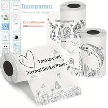 3 rouleaux/6 rouleaux/9 rouleaux Papier thermique transparent auto-adhésif pour imprimante de poche, papier d'imprimante thermique pour imprimante portable mini, papier autocollant transparent