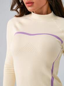 Leorrey 1 Set Damen nahtloser modischer Outdoor-Ski, Fitness, Workout, Laufen Langarm-Oberteil und lange Hose Sportanzug Ski-Outfit