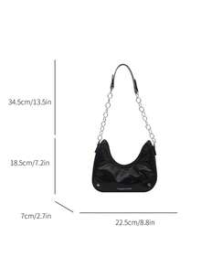 1 Stück modische glänzende koreanische Schulter-/Unterarmtasche mit Reißverschluss aus PU, modische und vielseitige Kettentasche für den täglichen Gebrauch, hochwertige Tasche, geeignet für Teenager zum Einkaufen, Pendeln, täglichen Gebrauch, perfektes Geschenk