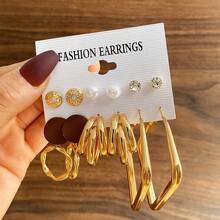 Set de 12 piezas de aretes geométricos dorados para mujer, estilos surtidos, entrega aleatoria - Dorado - Ver 31