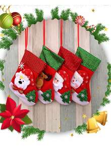 4 Stücke neue Weihnachtssocken, Weihnachtsgeschenktüten, Weihnachtssocken-Anhänger, Weihnachtsbaum-Ornament-Tüten, Süßigkeitentüten, Geschenktüten, kleine Anhänger