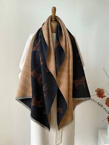 1 Stück Vintage Pferde Muster Jacquard Schal, warmer Umhang/Decke für Frauen, geeignet für tägliches Kombinieren, Herbst/Winter für Kleider