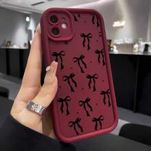 1 件黑星蝴蝶结，适合女孩的可爱简约蝴蝶结，哑光黑色镜片框架阶梯式设计柔软保护手机壳，兼容 OPPO/VIVO//HONOR/Apple/REALME// - 酒紅色 - 查看 2