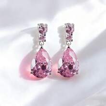 Charming Drop Earrings For Women Dazzling Pink Cubic Zirconia Elegant Female Exquisite Lady Fancy Jewelry Garment Accessories - 粉色 - 查看 8