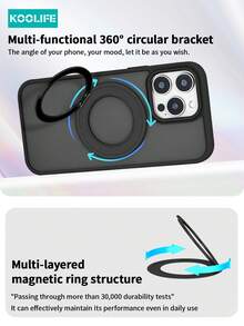 Koolife 360°旋转磁吸手机壳，适用于 17 Pro，2.5mm厚背板，PC+TPU材质，精准开孔，亲肤磨砂防滑防汗，摄像头凸起保护，也兼容 13/13 Pro/13 Pro Max、14/14 Pro/14 Pro Max、15/15 Plus/15 Pro/15 Pro Max、16/16 Plus/16 Pro/16 Pro Max/16e。 - 黑色+鏡頭膜 - 查看 4