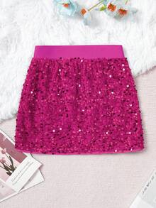 Girls' Fashionable Sequin Mini Skirt, Suitable For Parties And Gatherings (Y0847) - Hot Pink - View 2
