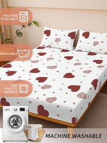 1件柔软舒适的床笠,床上用品,床笠,床垫保护套,亲肤床垫罩,情人节礼物,卡通爱心和几何图案床上用品套装,可爱爱心设计家居装饰,适用于单人床、双人床、大号床、特大号床,通过Oeko-Tex认证 - 迷人愛白色 - 查看 6