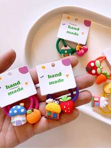 10 Stück süße Haus-förmige Haargummis, Cartoon Obst Haarbänder für Mädchen, elastische Gummibänder, Version A/B Haarschlaufen, Kinderzubehör für die Haare.