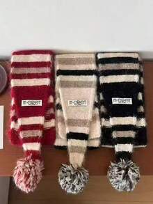1pc Vintage Color Block Striped Knit Scarf, New Design Narrow Neck Warmer Accessory For Women