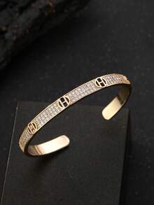 1 Set H-Initialen Damen Armband & Ring Set, Damen Schmuckset, vollständiges Diamantdesign, eingebetteter super glänzender kubischer Zirkonia, Alltagsschmuck, Geschenk für Freundin, Halloween Schmuck, Weihnachtsgeschenk