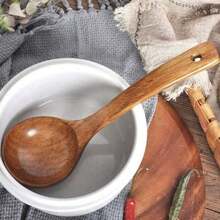 Wooden Kitchen Utensils Set, Wooden Spoons Natural Spurtle Set For Non-Stick Pan Kitchen Tool Ladle And Wok Spatulas Wooden Ladle. Long Handle Ladle Utensils For Soup.Handmade For Kitchen Cookware Camping Picnic(Ladle), Family Dinner Supplies, Christmas Party Supplies - 棕色 - 查看 5