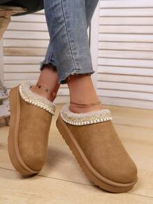 2025 Scarpe casual con suola platform, punta tonda, comoda, slip-on, con fodera in pelliccia calda, versatili, adatte per le donne