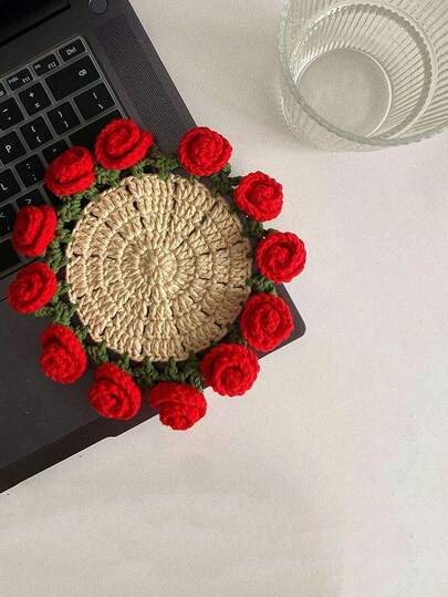 Posavasos florales hechos a mano, posavasos de ganchillo vintage con flores, tapetes de decoración del hogar de ganchillo, posavasos con flores rosas lindas, juego de posavasos de ganchillo con soporte para maceta, posavasos decorativos suaves, regalo de inauguración de la casa/bar/escritorio, manteles individuales/manteles de comedor/manteles individuales de ganchillo/posavasos/posavasos hechos a mano/boda/manteles de mesa de cocina, manteles redondos para mesa de café, accesorios de escritorio de oficina