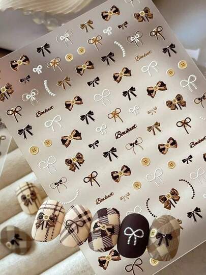 1 pieza Pegatina de arte de uñas con lazo en relieve de otoño/invierno, pegatina decorativa de estilo dulce y versátil para decoración de uñas DIY