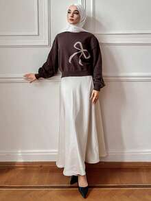 DAZY 纯色高腰A字裙，女士优雅拉链长款常规版型香槟色素面女裙，春秋季，休闲日常穿着，时尚百搭 - 香檳色 - 查看 4