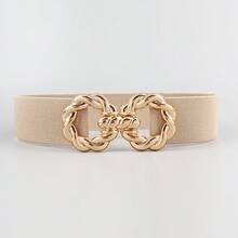 1pc Fashion Metal Buckle Elastic Waist Belt, Decorative For Dresses, Shirts - 520 Khaki Gold Buckle - View 9