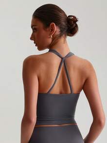MASKERT "Sports Bra Top" Women's Built-In Cups Yoga Vest, High-Stretch Lounge & Commute Wear - 燧石 - 查看 2