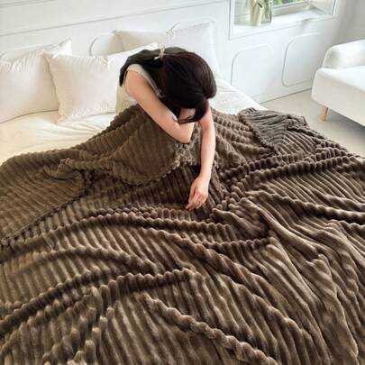 1pc Soft Vintage Style Faux Fur Blanket - Cozy Choice For Sofa And Chairs, Striped Pattern, Machine Washable, Polyester Blend, Comfortable For All Seasons, Chair/Bed Cover | Soft Blanket | Polyester Blend, Rabbit Decor