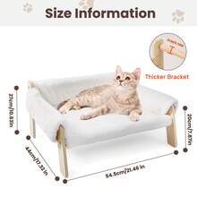 Yealeo 1 Piece Soft And Comfortable Raised Cat Bed Sofa Made Of Wood, Sturdy Large Cat Sofa - Fashionable Cat Chair With Removable Mattress Cover For Kittens, Anti-Anxiety Cat Bed - 白色 - 查看 7