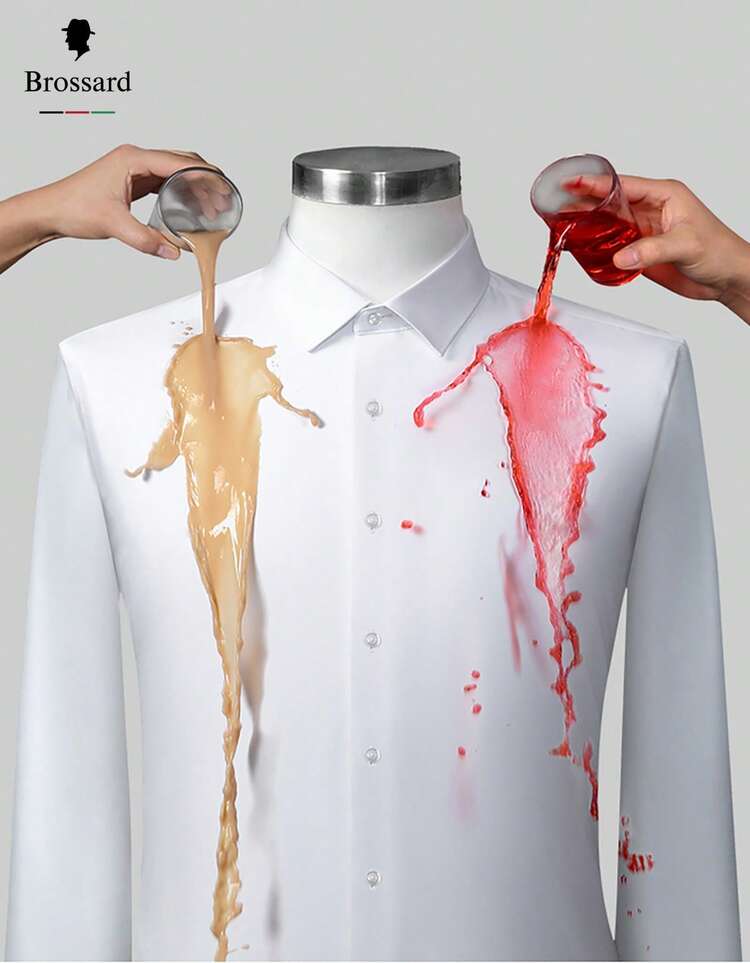 Men's Dress Shirt - Triple Waterproof, Greaseproof And Stain-Resistant Protection - Made From Premium Fabric 38% Bamboo Fiber, 58% Polyamide, 4% Elastane. Soft And Breathable. Perfect For The Modern Man. Versatile For Everyday Life. - Khaki - View 2