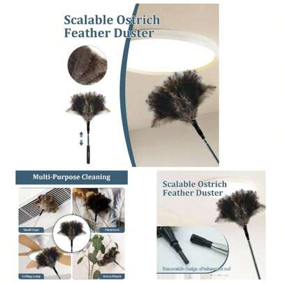 Extendable Duster - 47 Inches Fluffy Long Handle Reusable Duster Cleaning Ceiling Fan, Pendant Lamp, High Ceiling, Blinds, Furniture Ostrich Duster