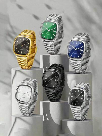 6pcs/Set Fashionable Business Men's Quartz Watch With Calendar Pointer, Suitable For Travel, Daily Life, Party, Valentine's Day Gift