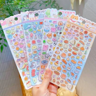 Cute Animal & Candy Themed 3D Crystal Stickers, Suitable For Children's Album, Phone Decoration