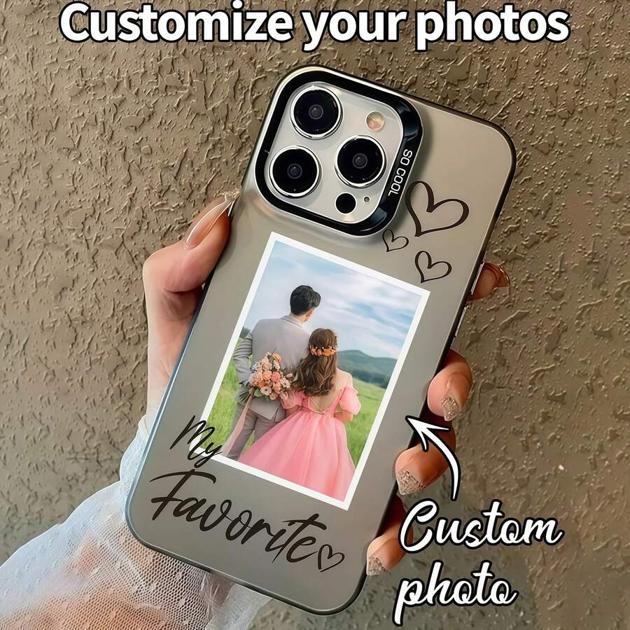 Étui de téléphone personnalisable noir mat avec photo, nom, texte, forme de cœur, compatible avec Apple 17/16/15/14/13/12/11/Pro MAX/Pro/Plus, OPPO et autres modèles. Étui de téléphone personnalisé avec photos d'anniversaire, de couple, de famille, d'animal de compagnie. Convient comme cadeau de Noël, Halloween, Saint-Valentin, Fête des Mères, Fête des Pères - Noir - Voir 1