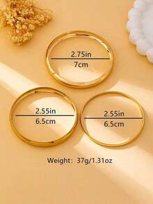 3pcs/Set Luxurious Circular Gold Bangle Bracelet Set For Women, Suitable For Evening Parties, Dates, Gatherings And Festive Gifting - Silver - View 7