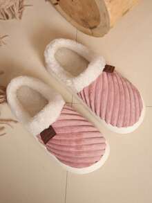 Women's Simple Solid Color Slippers, New 2025 Autumn/Winter Indoor Home Warm Plush Lining Thick Sole Anti-Slip Slides - Pink - View 5