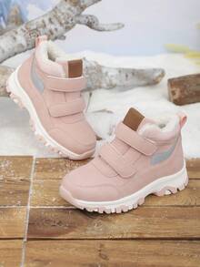 1 双儿童高帮平底舒适保暖保暖内衬雪地靴，户外防滑耐用雪地鞋登山靴，适合冬季户外日常活动 - 粉色 - 查看 4