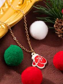 Set de 3 piezas con guantes, collar colgante y estilo navideño lujoso y elegante, adecuado para decoración de fiestas y atuendos navideños, regalo de Navidad para familiares y amigos