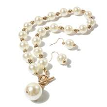 European And American Simple And Fashionable Round Imitation Pearl Necklace Earring Set - White - View 4