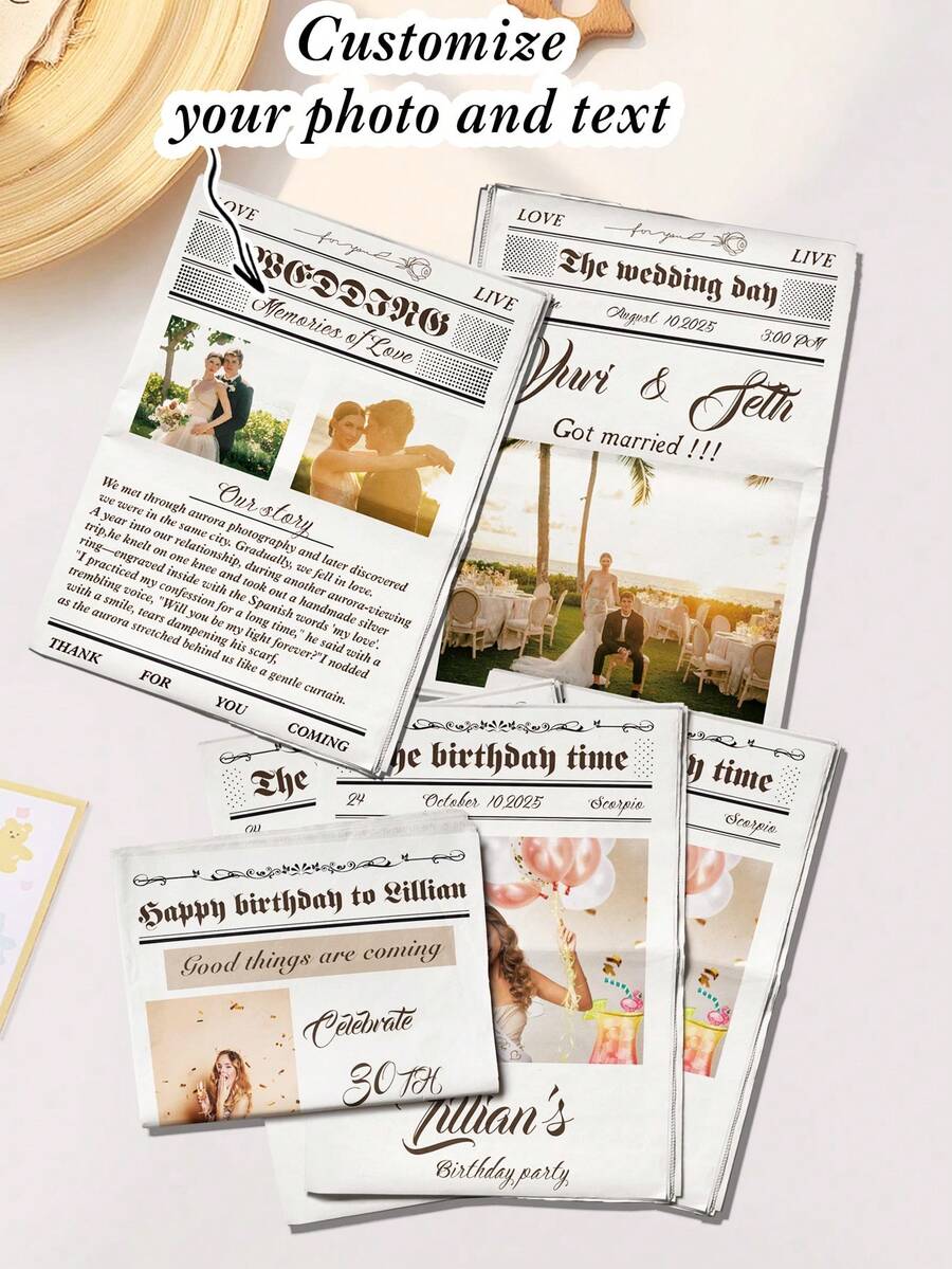 1pc Custom Newspaper, Couple Anniversary Newspaper, Can Be Personalized With Photos And Text, Personalized Couple Photos, Birthday Anniversary, Birthday Anniversary, Wedding Anniversary, Perfect For, Anniversary, Wedding - Multicolor (Retro Style) - View 1