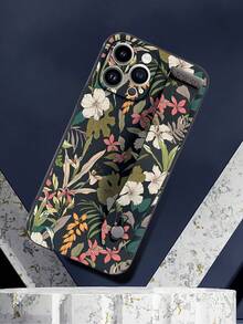 花朵图案黑色TPU材质防震手机壳，时尚百搭创意全包式设计，适合作为生日、节日、周年纪念礼物送给女友/男友、闺蜜、配偶、家人、同事，兼容 - 彩色 - 查看 4