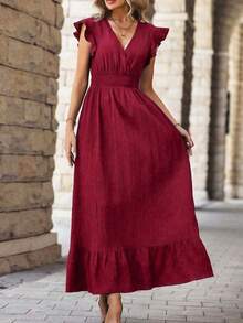 Women's Long Dress With Ruffled Hem, Perfect For Casual Dresses With A Cinched Waist, Perfect For Vacation, Travel, Dates And Holidays. - Xem 7