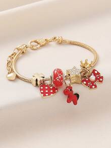 1条2026马年可爱红白波点蝴蝶结、爱心、串珠、四叶草、皇冠、星星装饰可调节手链，适合女性日常佩戴，也适合约会、情人节、新年礼物 - 彩色 - 查看 5