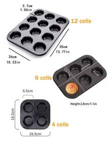 1 件 12/6/4 杯不粘松饼盘和烘焙杯、纸杯蛋糕托盘 - 烤箱耐热布丁模具，易清洁烘焙工具，适用于 2025 年圣诞节/布朗尼/家庭，是家庭烘焙师和节日主人的理想选择 - 黑色 - 查看 3